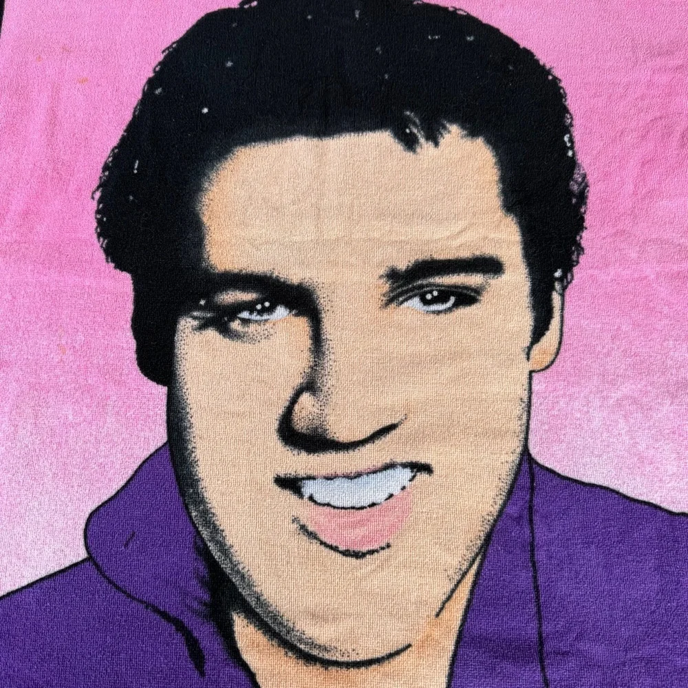 VTG Elvis Presley Beach Pool Towel Bright Colorful 90s Rock n Roll 29x59 FLAW